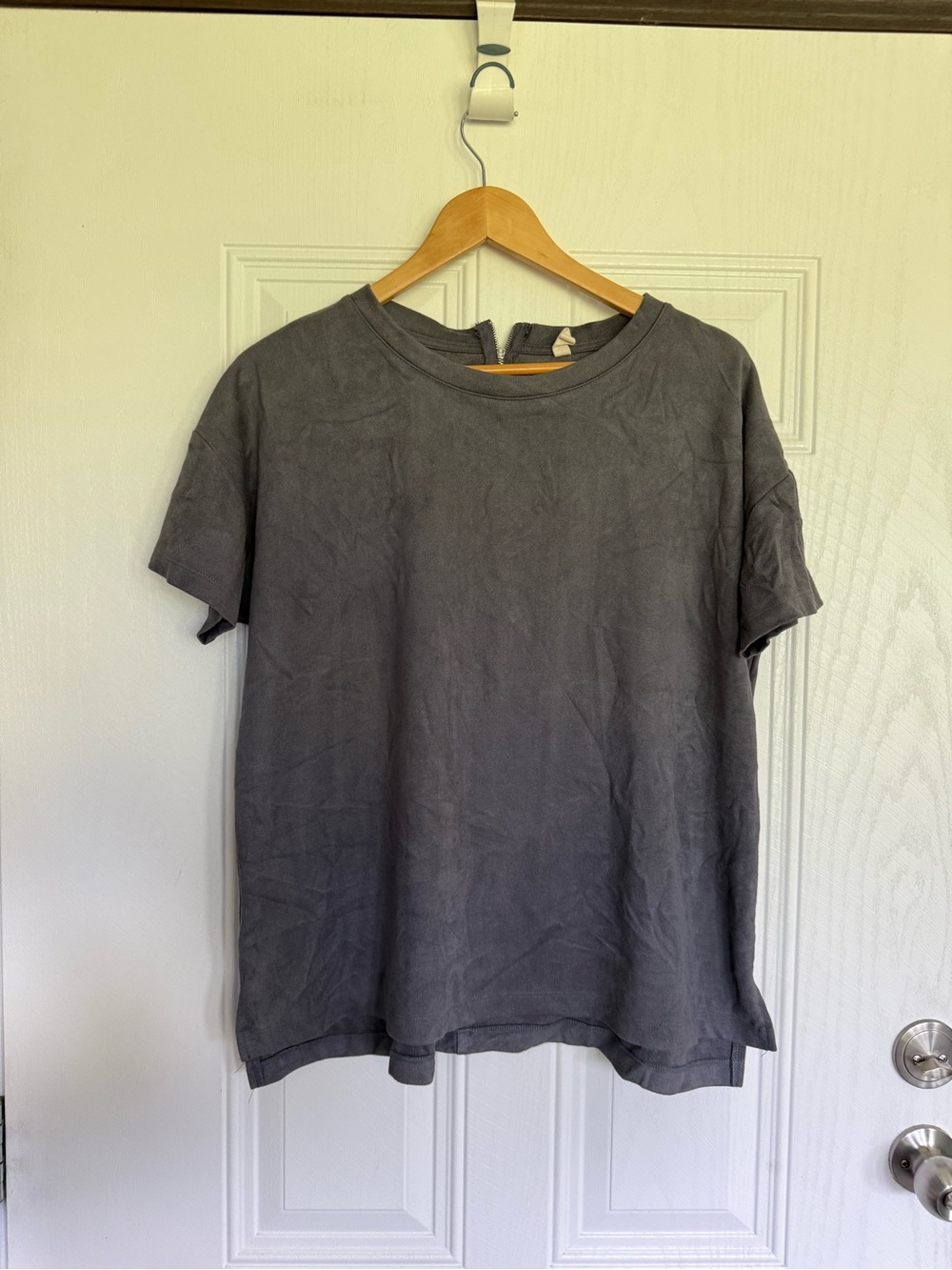 2 for $20 sale: Wishlist blue crewneck suede feeling boxy shirt back zip - S/M